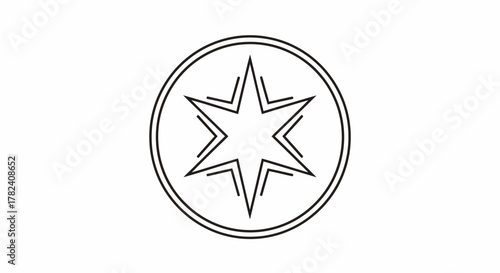 A stylized seven-pointed star emblem enclosed within a double circular border, presented in a minimalist monochrome graphic design.