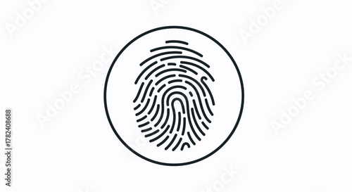 A simple, black and white illustration of a fingerprint inside a circular outline.