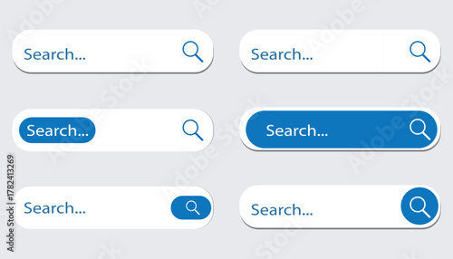 Search bar. Website design, search Internet box, browser engine text field, navigation bar with push button. Interface web element vector templates set. EPS 10