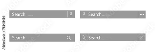 Search bar with Internet browser engine with search box, address bar and text field. UI design, website interface element with web icons and push button. Vector illustration EPS 10