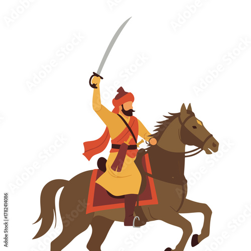 Warrior horseman sword rider cavalry battle courage strength on white background