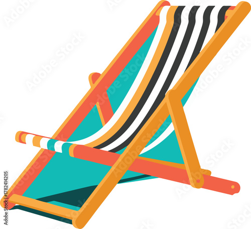 Striped Beach Chair with Orange Frame and Teal Seat deck chair lounge chair