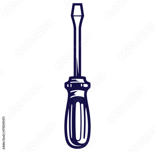 Detailed vector illustration of a flathead screwdriver isolated on a pure white background