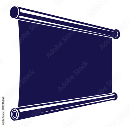 Elegant blank scroll banner template in a deep blue color with empty space for text