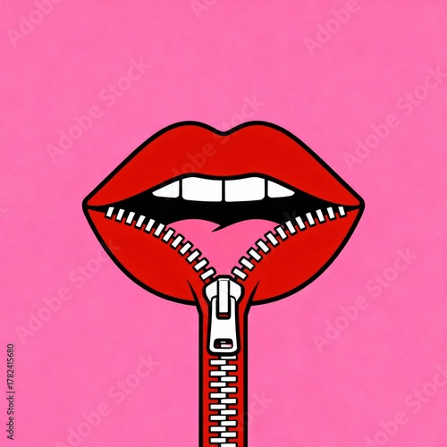 Bold Red Lips with Zipper Design
