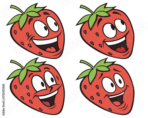 Cartoon strawberries with happy faces