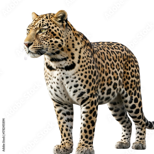 Majestic leopard standing proudly against a dark background