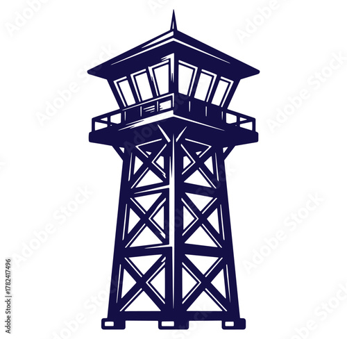 Silhouette illustration of a high wooden watch tower used for observation purposes