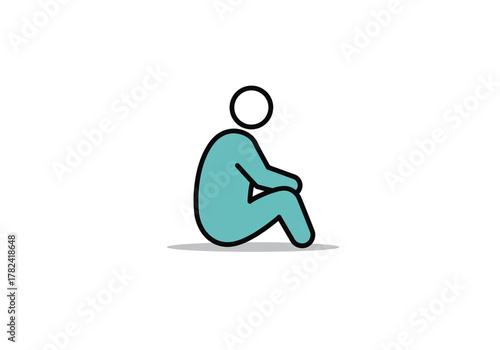 Simplified illustration of a person sitting, knees drawn up to chest, in a teal color with black outline.