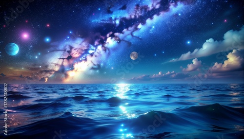 星降る夜の海と宇宙を映す光の波