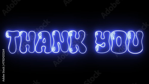 THANK YOU Blue Neon Glowing Text Animation Loop