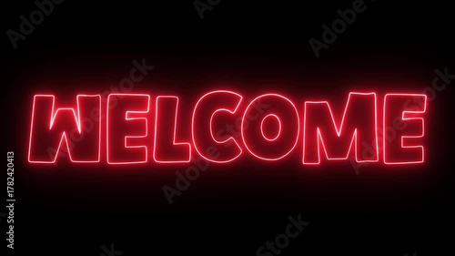 WELCOME Red Neon Glowing Text Animation Loop