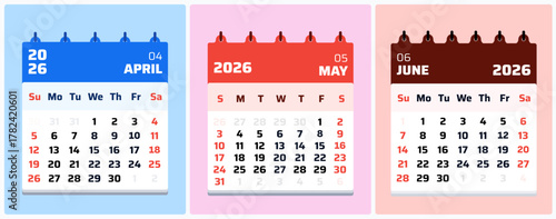 June 2026 Calendar. June May April 2026 Time Organizer, Efficient June 2026 Monthly Planning Page. Vector artwork