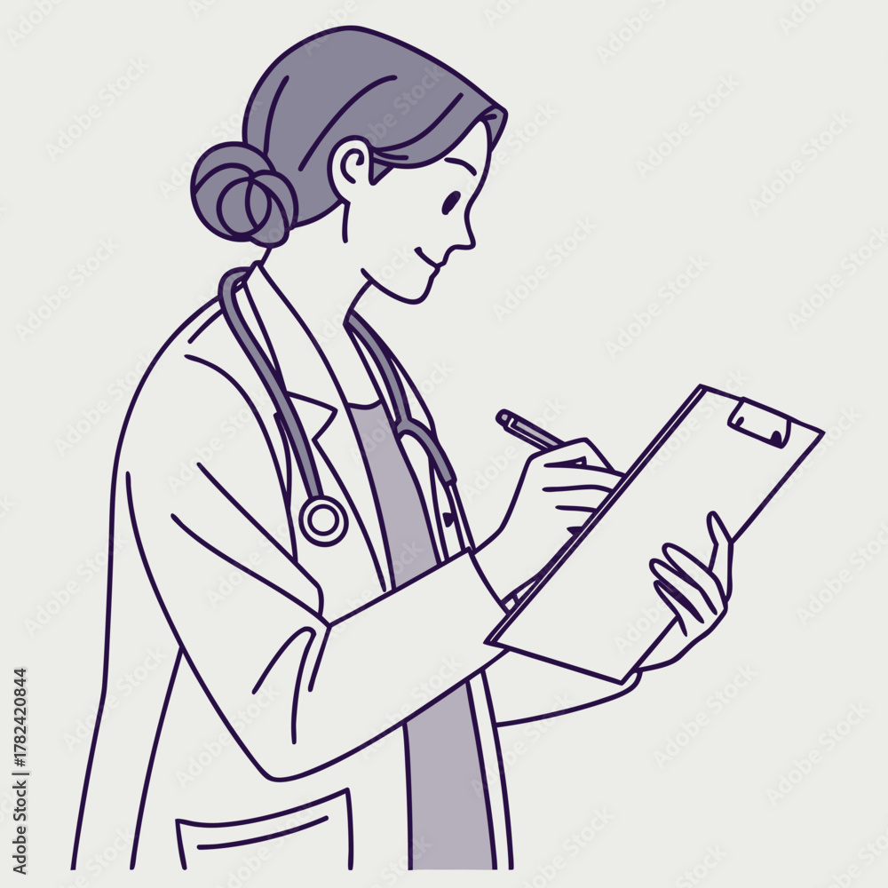 Fototapeta premium Female doctor writing on clipboard