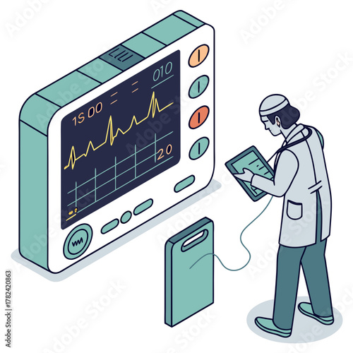 Doctor monitoring patient vital signs on monitor