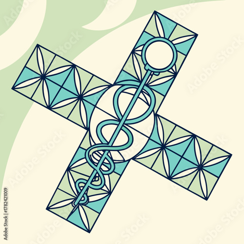 Caduceus symbol in cross shape, a medical emblem