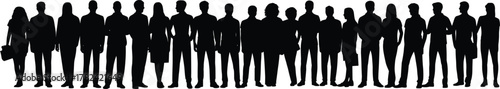 Silhouette crowd, diverse people, group unity, standing line, teamwork concept, community gathering, human figures, diversity illustration, business team, social connection, abstract 