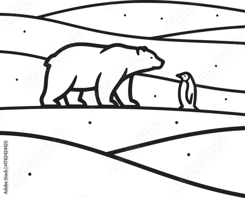 Adorable bear and cub walking together in a natural setting