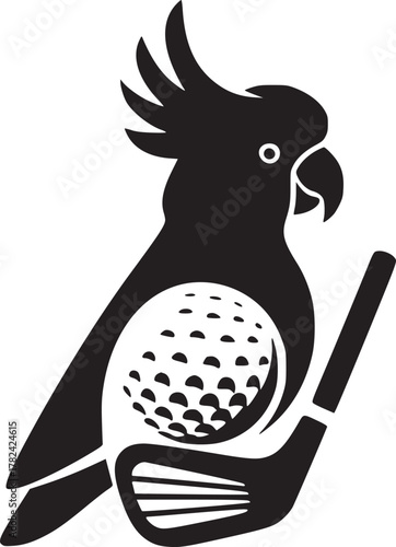 Whimsical bird holding a golf ball in its beak vector illustration