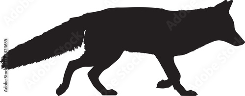 Black silhouette of a fox walking on a transparent background silhouette isolated on transparent background