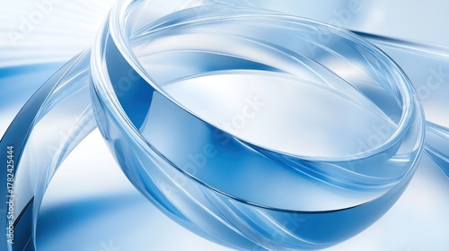 Abstract design of interwoven, transparent, light blue shapes.