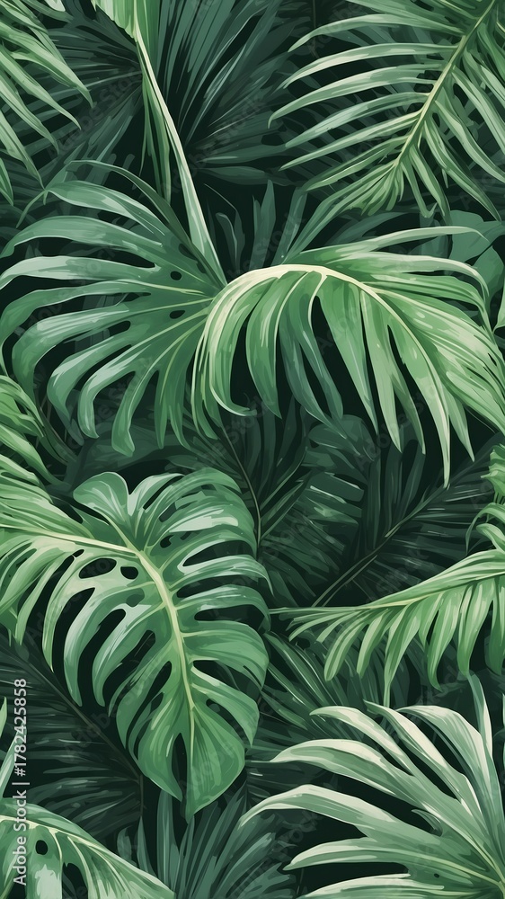 Fototapeta premium Watercolor illustration of palm leaves, tropical leaf illustration