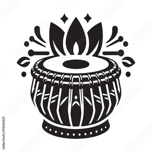 Artistic Representation of a Tabla Drum and Lotus Design