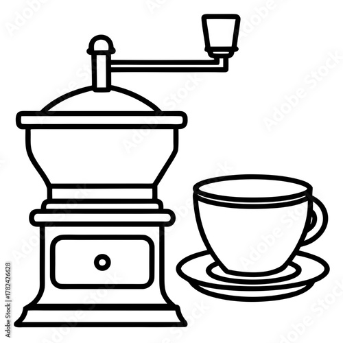 Coffee grinder and cup for morning brew
