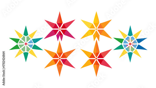 Geometric colorful star pattern design on a black background
