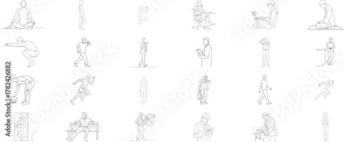 Collection of abstract, scattered black ink splatters and marks on a transparent background