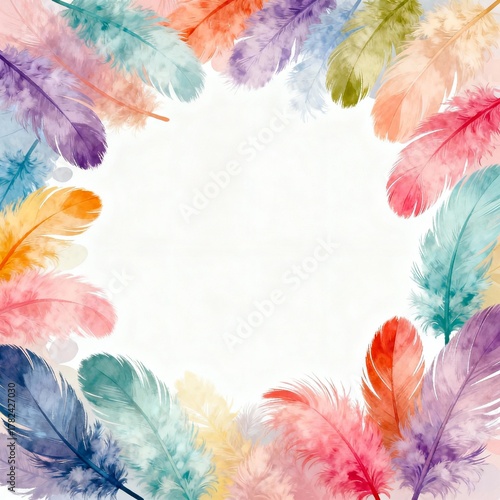 Colorful Watercolor Feathers Border Design
