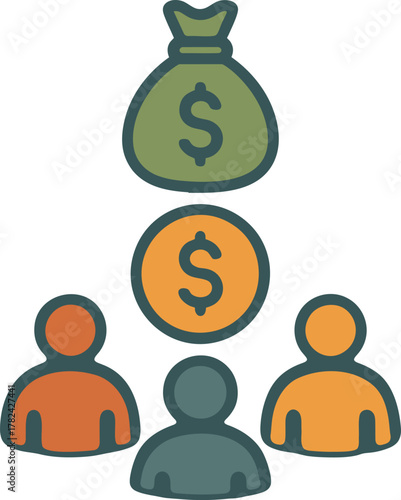 Community funding group with money bag icon