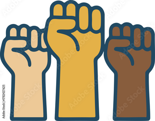 Empowerment fists raised for unity and social strength