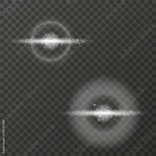 White shining light dust from twinkling stars. Bokeh light effect background. Bright stars sparkle.