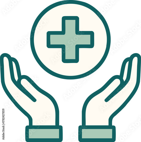 Hands with medical cross circle for healthcare