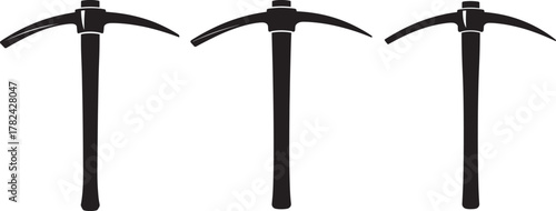 Three black pickaxe silhouettes isolated on transparent background