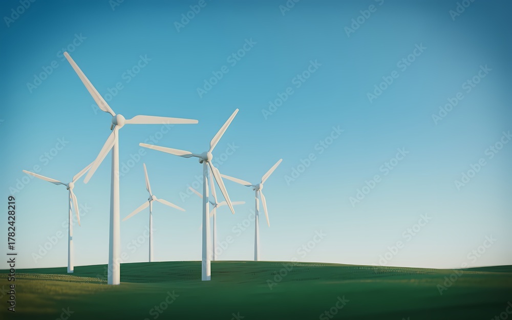 Fototapeta premium 3D wind turbine field with clear sky