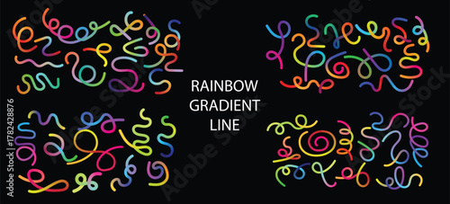 Colorful Abstract Gradient Ribbon Lines. Digital Art Wave Shapes Set for Backgrounds Posters and Creative Design.