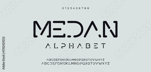 Design Modern abstract digital alphabet font. Minimal technology typography, Creative urban sport fashion futuristic font and with numbers. vector illustration.