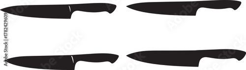 Four black butcher knife silhouettes isolated on transparent background