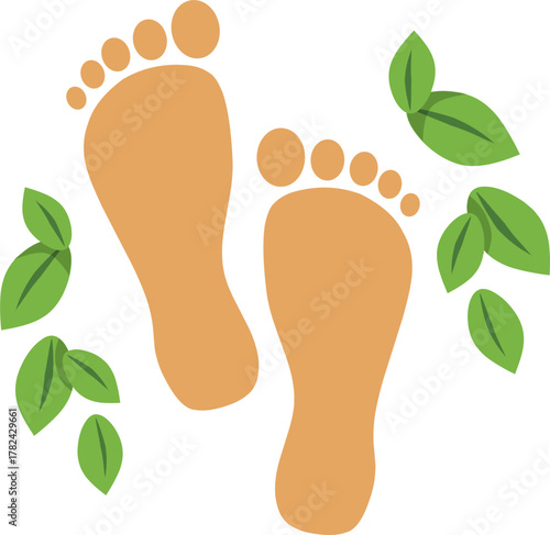 Two simple flat design foot illustrations with green leaves, perfect for healthcare, spa, massage, wellness, pedicure, relaxation, natural therapy, and nature-related graphic design or digital artwork