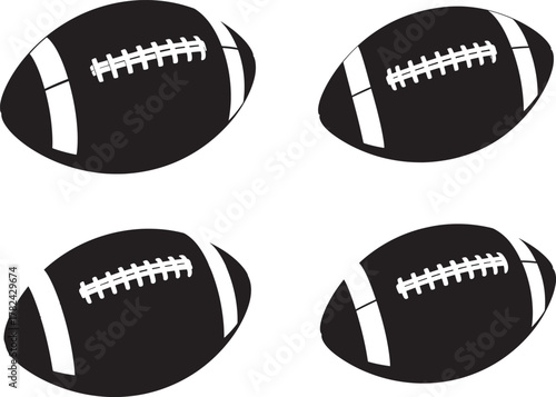Four american footballs in silhouette isolated on transparent background