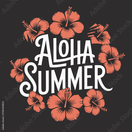 Aloha Word Art with Red Hibiscus Flower r – Bright summer design perfect for T-shirts, party flyers, posters, stickers, and travel souvenirs celebrating Hawaiian spirit and island culture.
