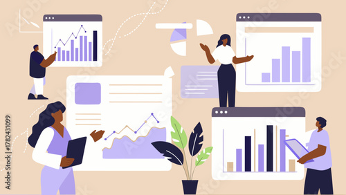 Diverse team analyzing charts and graphs for business growth and strategy