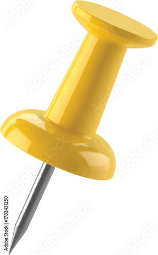 Bright yellow thumbtack pushed into white background