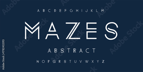 Special Modern abstract outline font and alphabet. Geometric technology font. Modern design letters and numbers. Simple font for logo, apps or web.