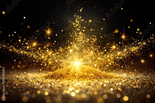 Golden Glitter Sparkles Abstract Background Celebration Festive Dust Shiny Texture Pattern Backdrop Decoration Design Glowing Luxury Ornament Premium Effect