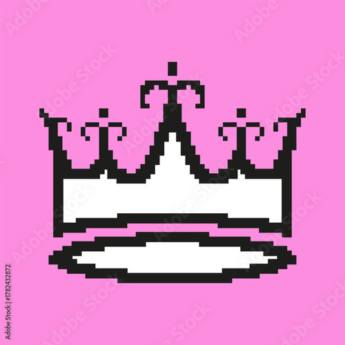 Royal Crown With Elegant Spikes Pixelated Icon. Pixel Art Symbol of Majestic Crown With Curved Tips and Regal Form. Isolated Vector Illustration