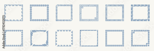 Vintage Line Frame Set. Decorative Ornament Border Frame. Editable Stroke. Isolated Vector Illustration