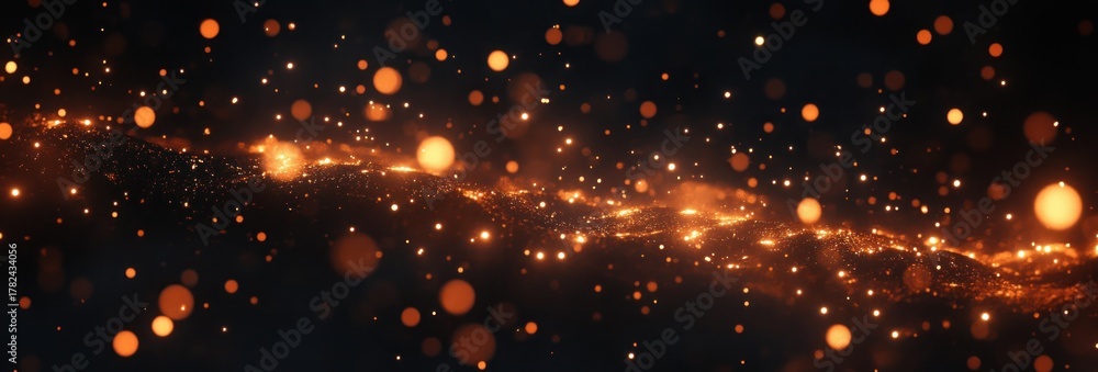 Fototapeta premium Glowing orange particles floating and swirling gently over a dark background creating a warm and magical atmosphere